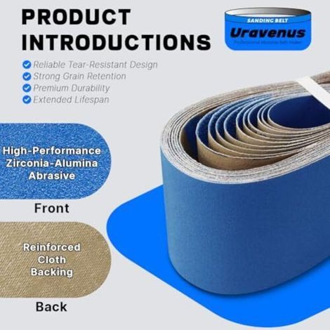 Bandes abrasives 100 x 915 mm, 10 pièces, grains assortis (40/60/80/120/240), bandes abrasives en zircone pour le polissage des métaux, le travail du bois et le décapage. (1/4)