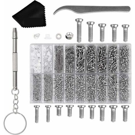 Eyeglass Repair Kit, 1000pcs Universal Eyeglass Screws and Nuts Assortment with Magnetic Screwdriver, Screws, Tweezers, Eyeglass Cloth for Sunglass Watch Repair (1/5)