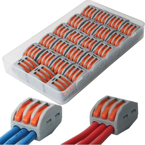 Bornes de Connexion, 23 pcs Connecteur électrique rapide, Connecteurs de fil compacts, pour Fils Solides, Toronnés et Flexibles (3 Ports) (1/5)