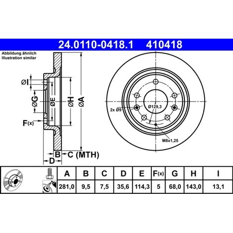 Lot de 2 Disques de frein ATE 24.0110-0418.1 MAZDA D10E-26-251