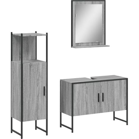 Maison Exclusive - 3-tlg. Badmöbel-Set Grau Sonoma Holzwerkstoff