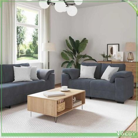 Ensemble de canapés 3 pièces - 3324668 - Velours gris foncé - Cadre bois et métal - Accoudoirs larges (1/5)