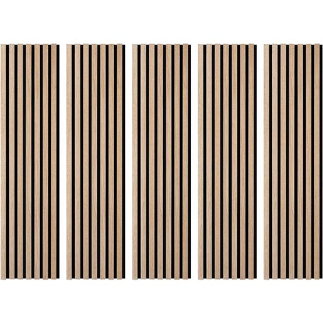 Decoon – Pack de 5 panneaux décoratifs muraux en bois chêne clair 120x30x1 cm – Tête de lit 90 cm – Facile à poser, sans coupe