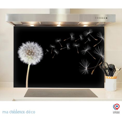 Fond de hotte : Pissenlits sur fond noir - Verre trempé - 90 cm - 60 cm (1/5)