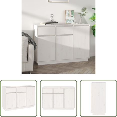vidaXL Meuble de cuisine -  Buffet blanc 110x34x75 cm bois massif de pin (1/5)