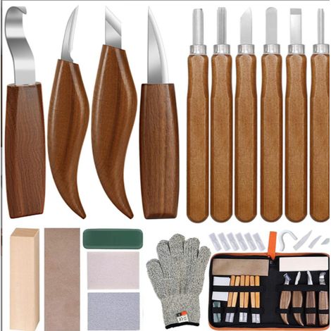 Outils de sculpture sur bois, kit d'outils pour le travail du bois comprenant 10 couteaux à sculpter en bois, ciseaux à bois professionnels/juniors, g (1/5)