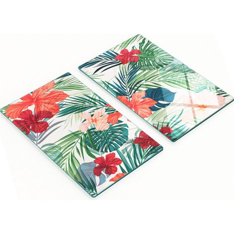 Tableros de vidrio duraderos y elegantes con estampado de flores tropicales, 2x30x52 cm.