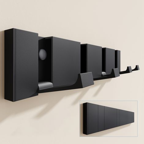 doporro Garderobenhaken Wand Moderne,Wandgarderoben aus Aluminium Garderobenleiste klappbar kleiderhaken mit 4 Beweglichen Haken,wandhaken Schwarz