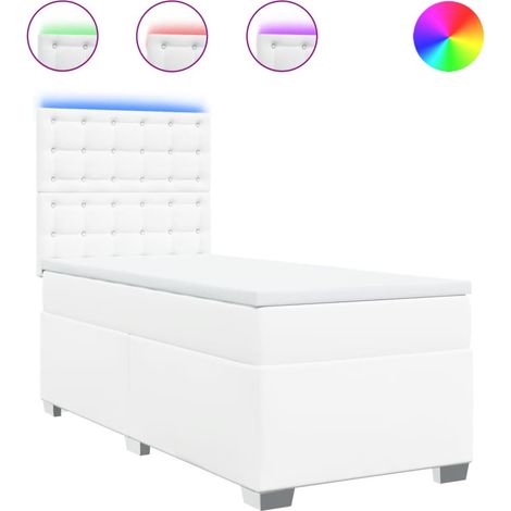 Lit simple Lit adulte Sommier à lattes de lit avec matelas Blanc 80x200 cm Similicuir
