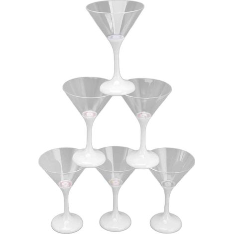 Lot de 6 verres à martini lumineux LED clignotants en plastique (210 ml), verres à cocktail LED avec pied, accessoire de fête lumineux.