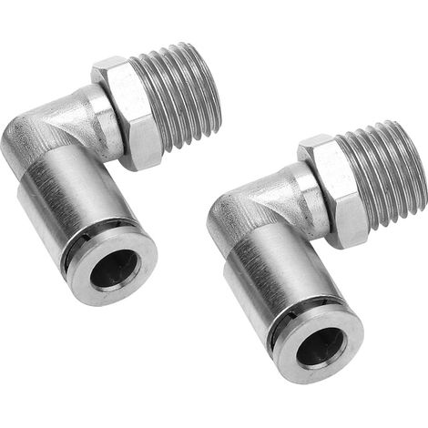 2 connecteurs rapides pneumatiques 6 mm entièrement en cuivre nickelé + filetage mâle BSPP à 90 degrés (1/4'') (1/5)
