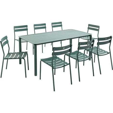 Ensemble table de jardin et 8 chaises vert foncé