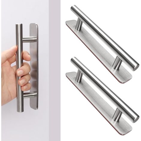 Lot de 2 Poignée de Meuble Autocollante, 127mm Poignées de Porte Coulissante, Poignée de Cuisine en Acier Inoxydable pour Tiroir Placard Armoires, Pas de perçage, Argent (1/5)