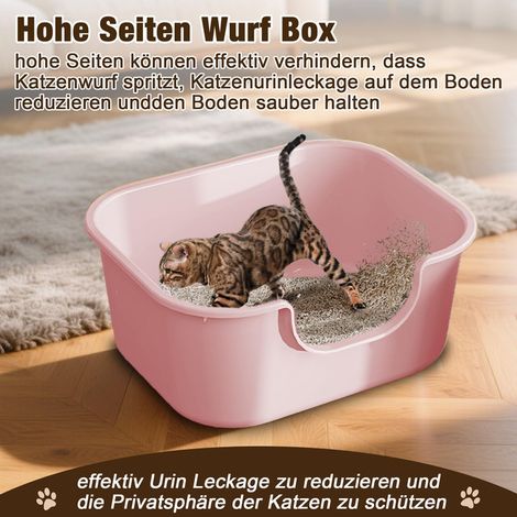 Bac à litière ouvert pour chat avec rebords hauts grande capacité et pelle incluse caisse à litière anti-projections pour chatons et chats âgés (1/5)