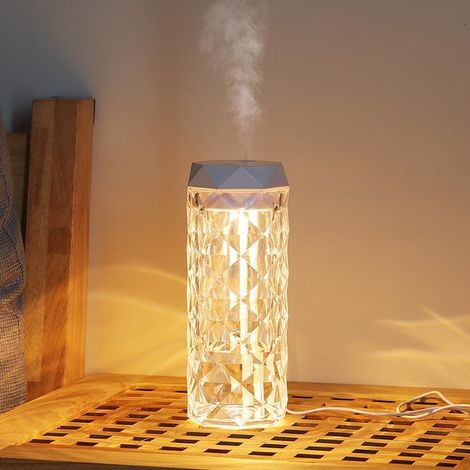 Mini humidificateur d'air avec veilleuse, humidificateur portable pour la maison et la voiture, veilleuse en cristal acrylique en forme de diamant (1/5)