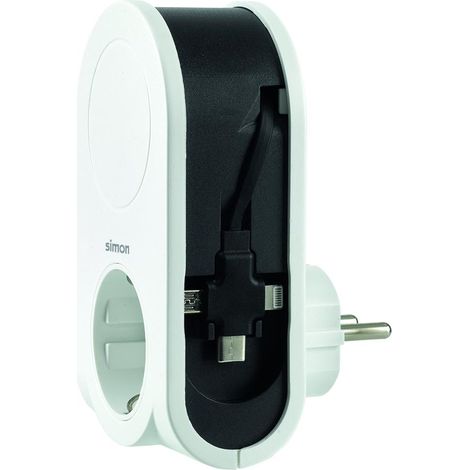 Adaptador 3 conectores usb + 1 usb a + 1 toma schuko 16a 250 v blanco (1/5)