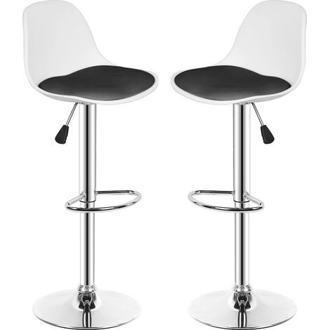 Îlot de Cuisine Lot de 2 Tabouret Bar Hauteur Réglable et Rotation à 360° Chaise Haute Bar Chaises de Salle à MangerChaises de Bar en Métal Plastique Cuir PU Maison Cuisine principal noir et blanc (1/5)