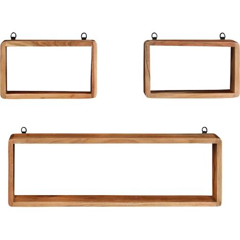vidaXL Juego de estantes cubo de pared 3 pzas madera maciza de acacia (1/2)