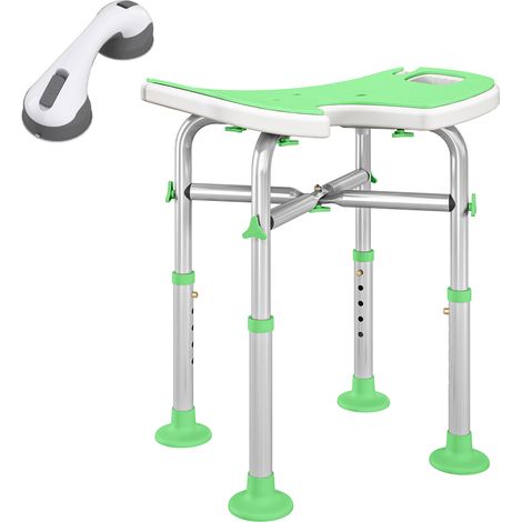 Tabouret de Douche, Hauteur Ajustable 39-51,5 cm, Barre d'Appui à Ventouse, Patins à Ventouse, Vert, salle à manger, repas conviviaux (1/5)
