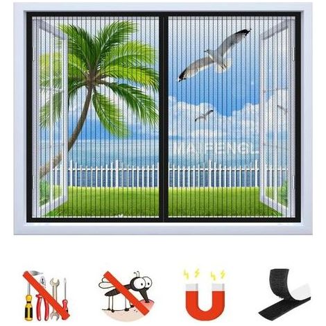 Moustiquaire Fenêtre Magnétique, Auto-Adhésif Rideau en Maille Moustiquaire Porte Magnétique,\\n Fermeture Automatique, pour Fenêtre Portes-Black-A 47x47inch(120x120cm) Moustiquaire de fenêtre (1/5)