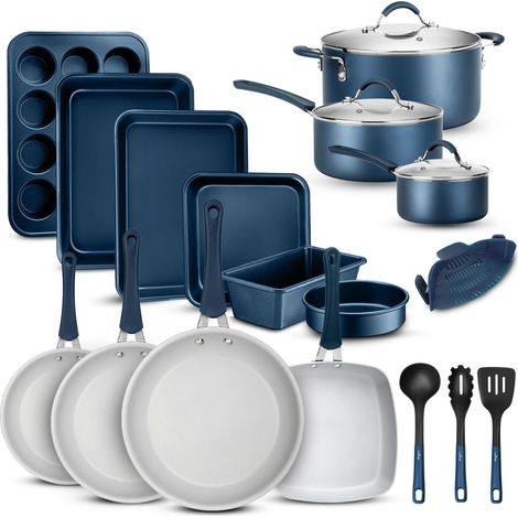 Ensemble de Batterie de Cuisine et de Pâtisserie, Ustensiles de Cuisine et Poêles Antiadhésifs, Adapté pour les Cuisinières à Gaz, Électriques, Induction, Poignées Cool-Touch, 20 Pièces (1/5)