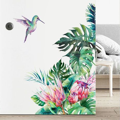 BEBUSINGOTO Feuille Stickers Muraux Plantes Vertes Stickers Muraux pour Chambre, Tropical Monstera Feuilles Mur Art Autocollants Mur De Feuille De Palmier Naturel