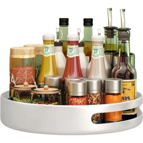 Plateau tournant de cuisine - 30 cm - Organisateur rotatif - Métal blanc - Rangement cuisine (1/2)