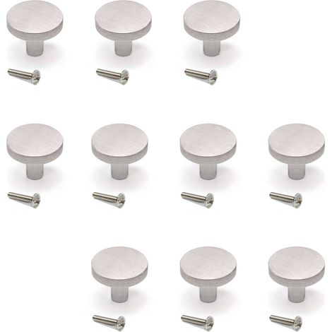 Emuca Lot de 10 boutons pour meubles Uppsala, diamètre 30mm, Aluminium, Inox brossé (1/5)