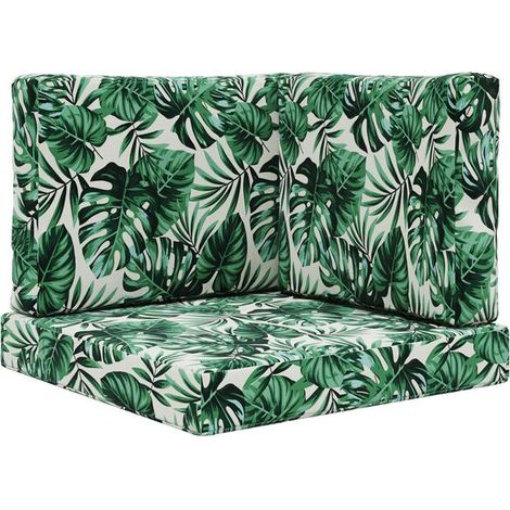 Ensemble de trois coussins pour canapé d'extérieur, motif feuilles, en polyester. (1/5)