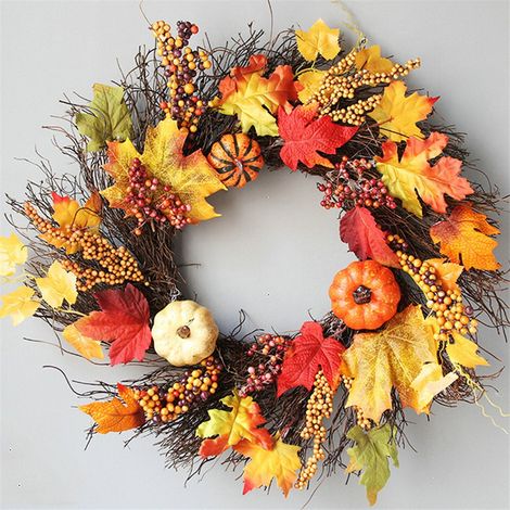 Christmas Halloween Artificial Maple Wreath Rattan with LED Light, Vine 60CM (1/5)