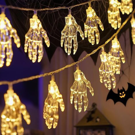 Sollbry Guirlande lumineuse main fantôme d'Halloween avec minuteur-3m-20LED-Fonctionne avec piles-Décoration d'automne et d'Halloween-Main fantôme (1/5)