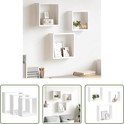Étagères en MDF - Étagères murales sous forme de cube 3 pcs Blanc MDF (1/5)