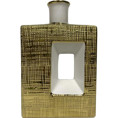 Vase de Table en céramique avec Trou doré et Blanc Brillant, 7 x 18 x 28 cm