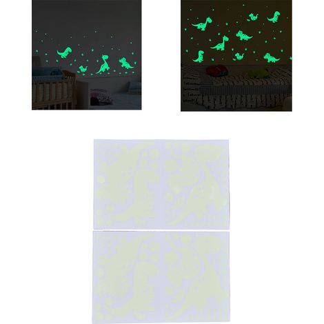 Autocollants phosphorescents, stickers muraux phosphorescents, stickers adhésifs, stickers phosphorescents, stickers de décoration pour chambre d'enfant, jolis dinosaures phosphorescents. (1/5)