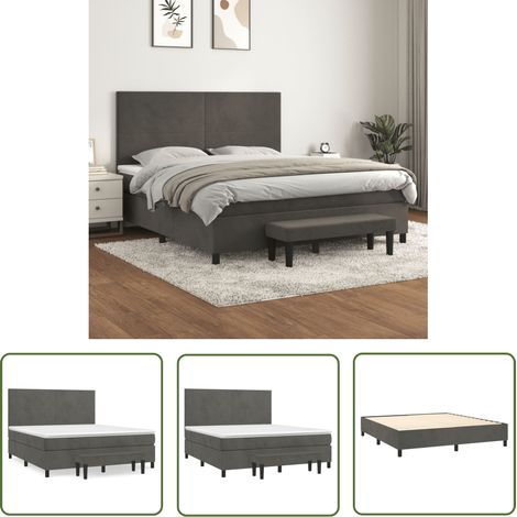 The Living Store Boxspringbett mit Matratze Dunkelgrau 160x200 cm Samt - Samtbett - Boxspringbett - Doppelbett - Bettauflage - Nachttisch (1/5)