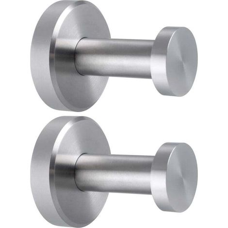 Set of 2 Towel Hooks Brushed Nickel Round 304 Stainless Steel Modern Towel Rack Bathroom Kitchen (1/4)