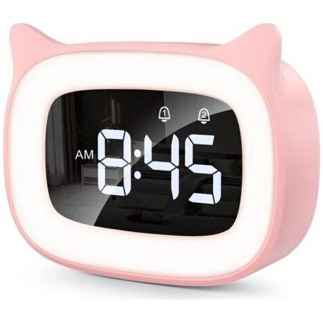 Réveil Educatif, LED Veilleuses Pendules horloges de Chambre d'enfant Kid Sleep Jour/Nuit Lumineux, Snooze Réveil 5 Couleurs,18 Types de Musique, 2 Alarmes, Fille Garcon