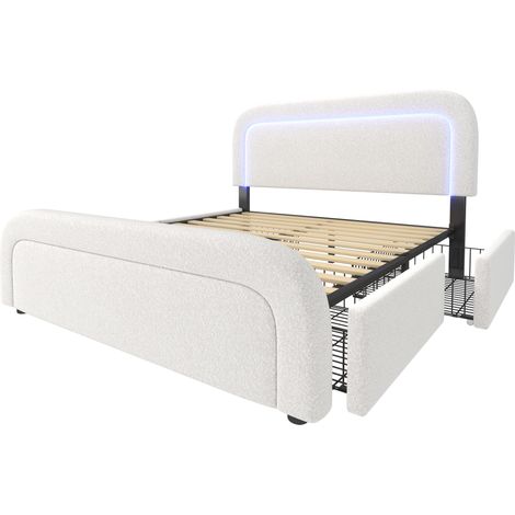 Letto matrimoniale imbottito 160x200 cm con LED, USB-C, 4 cassetti e testiera regolabile (1/5)