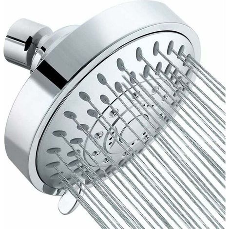 JSSEVN - Round Solar Shower Head, 4 Inch High Pressure Shower Head, Waterfall Shower Head, Anti-Limescale Chrome Finish for Bathroom, Removable Water Saving Shower Head, 5 Settings (1/5)