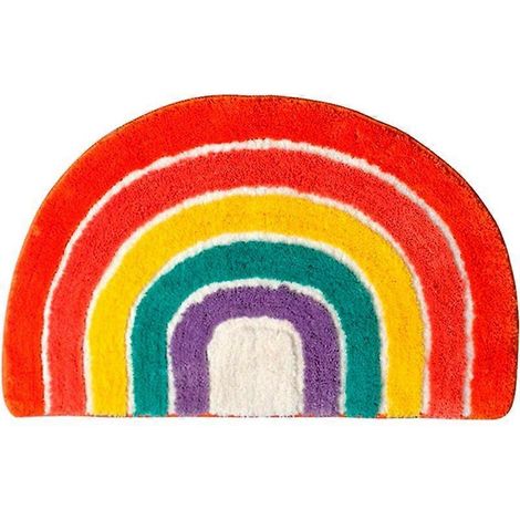 Tapis de bain rayé multicolore 50 x 80 cm, demi-rond, en microfibre antidérapante et absorbante pour baignoire (1/5)