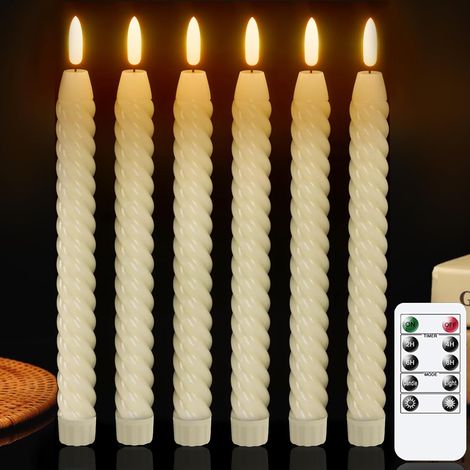Set de 6 Velas LED de Cera Real 25,5 cm con Mando y Temporizador, Efecto Llama Realista – Ideal para Bodas y Decoración del Hogar (1/5)
