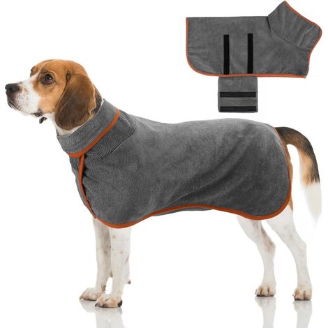 Dog Bathrobe - Polyester Nylon - Adjustable Straps - For Medium Dogs 14 kg to 24 kg - Gray - Size M