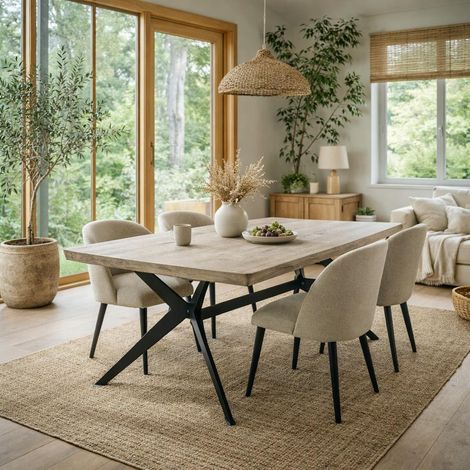 Table extensible chêne grisé bords biseautés pied graphique 180 cm PALERME