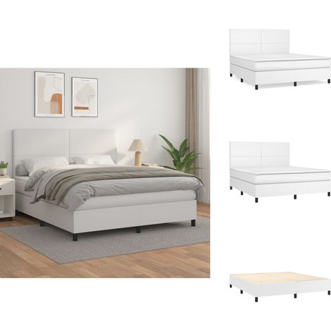 Sommier à lattes de lit avec matelas Blanc 180x200cm Similicuir - Lit Plateforme - Lit Double - Literie Blanche - Matelas À Ressorts Ensachés - Tête De Lit Ajustable (1/5)