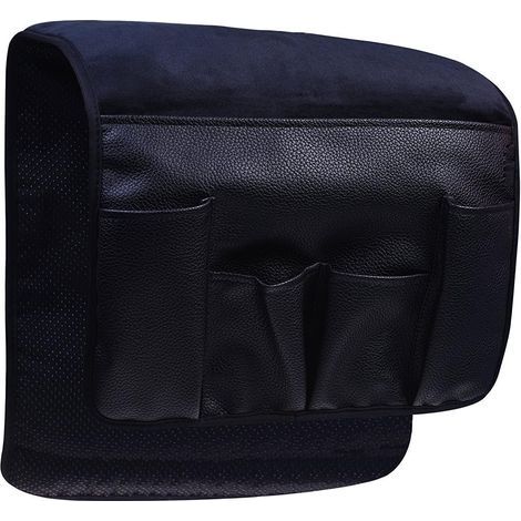 Organisateur de canapé en velours noir avec porte-clés intégré pour télécommande, téléphone portable, livre, magazines et crayon.