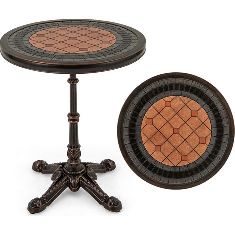 Table ronde bronze en aluminium moulé 61 cm avec structure croisée et pieds réglables, pour terrasse, patio et jardin (1/5)