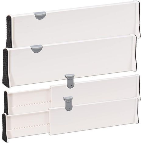 Séparateurs de tiroirs réglables, organiseurs de tiroirs à ressort pour commodes de chambre, 38 à 54 cm, lot de 4, blanc (1/5)