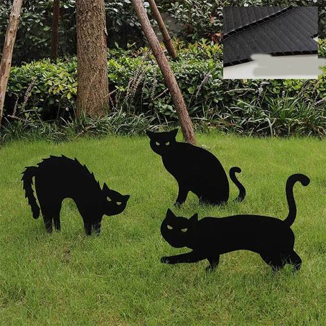 Set di 3 statue di gatti in metallo, decorazione da giardino, statuetta di gatti, decorazione per cortile, silhouette di animali realistici, arte da giardino