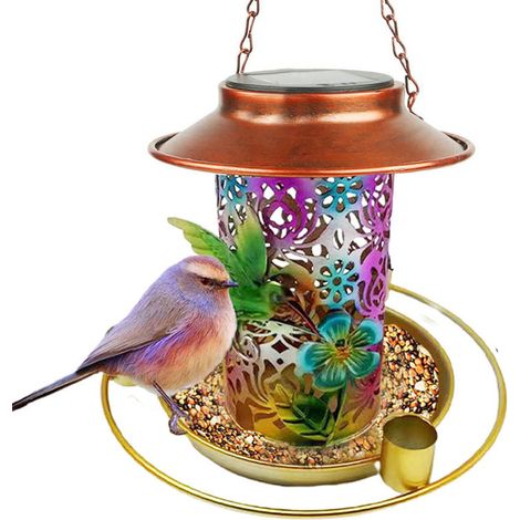 Mangeoire solaire métal étanche – Lanterne lumineuse décorative – Pour cardinaux, colibris – Cadeau amoureux oiseaux