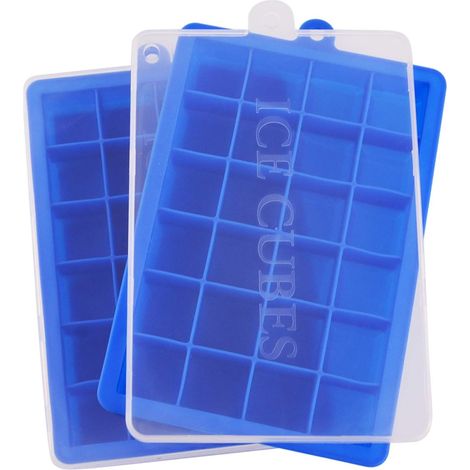 Moule à glaçons carré en silicone avec couvercle 24 cavités (bleu) 2 pièces (1/5)
